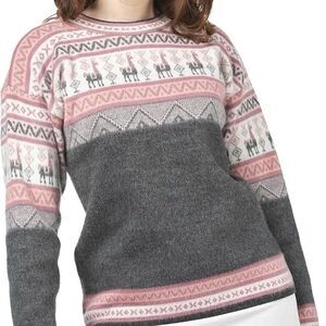 Yarina Handmade in Equador Grey Pink Alpaca Blend Sweater Womens L